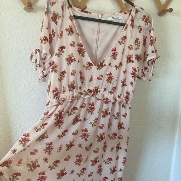 Madewell Pink Ruffle-Waist Short Tie-Sleeve Floral Midi Dress, great condition - Picture 3 of 3